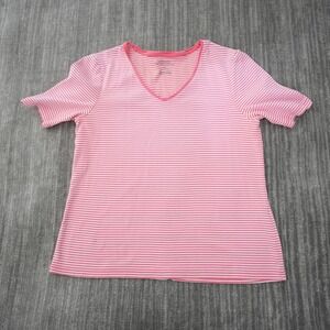 Chico's The Ultimate Tee Women Striped Pink White Short Sleeve V Neck Size 1 M